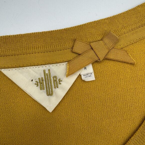 Anthropologie Monogram French Knot Cardigan Gold Mustard Yellow Size M - Picture 8 of 8